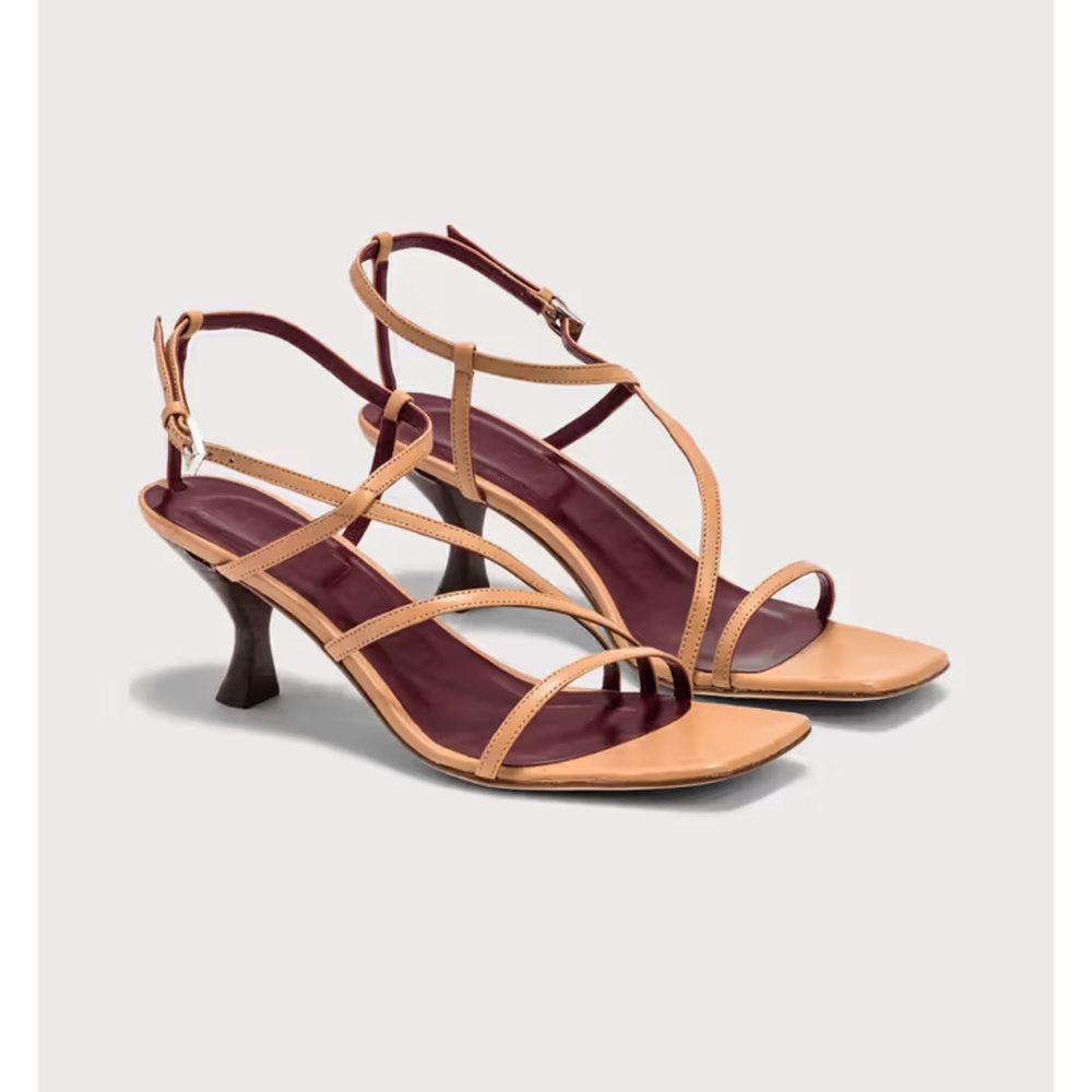 New* STAUD leather neutral Strappy heels